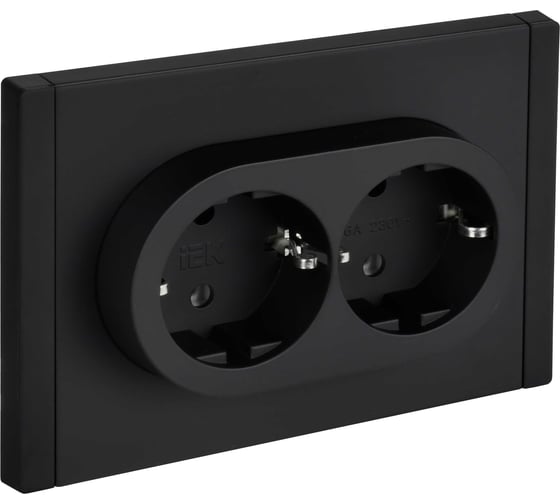 Изображение товара Розетка 2-я IEK FORTE&PIANO с заземлением, без защитных шторок, безвинтовое крепление, 16А FP124M черный FP-R21-16-1-M-K02