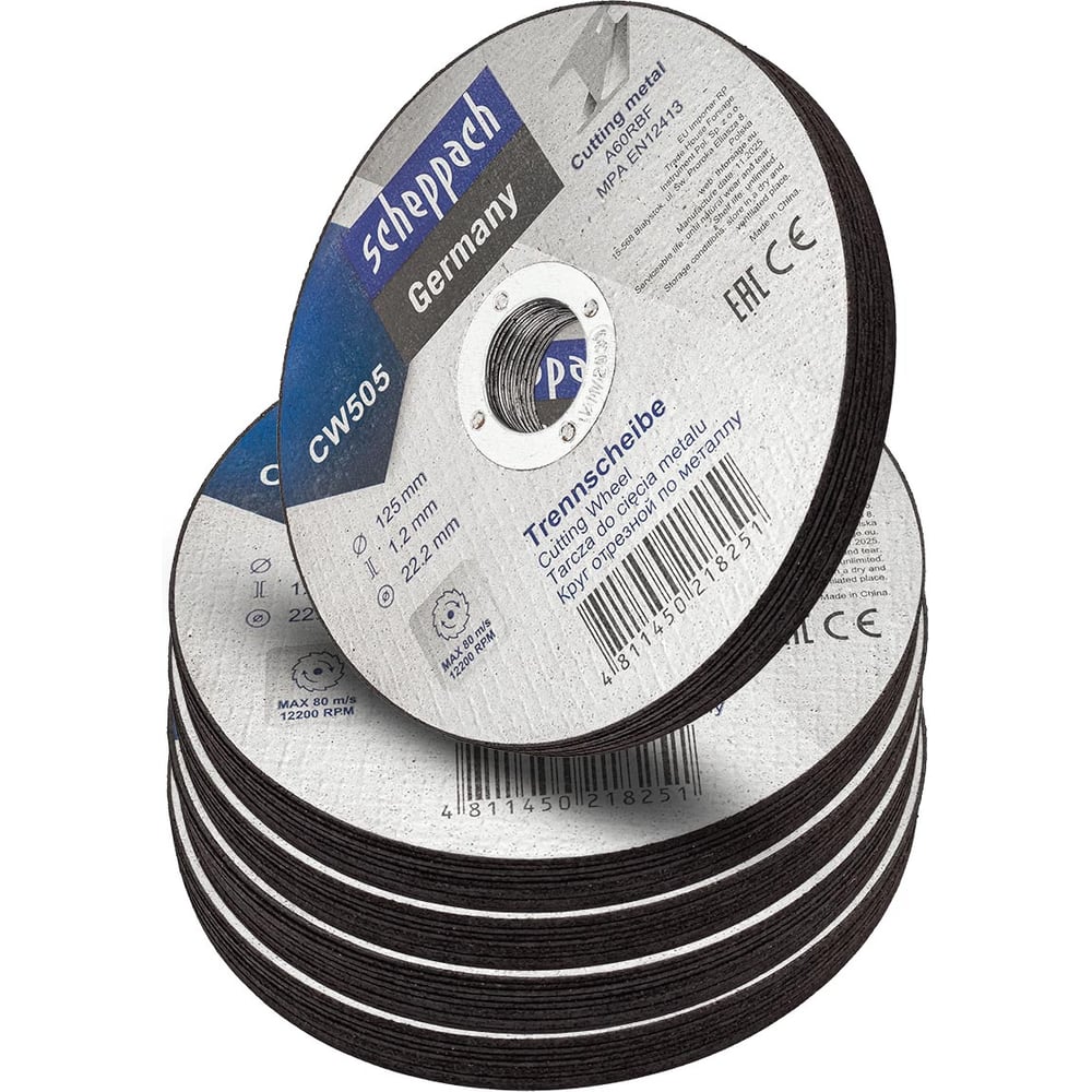 Изображение товара Круг отрезной по металлу Scheppach 125х1.2х22.2мм-50шт профессиональные диски