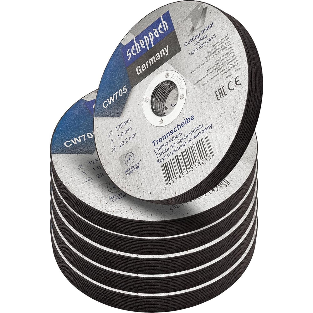 Изображение товара Круг отрезной по металлу Scheppach 125x1.0x22.2мм 60 штук