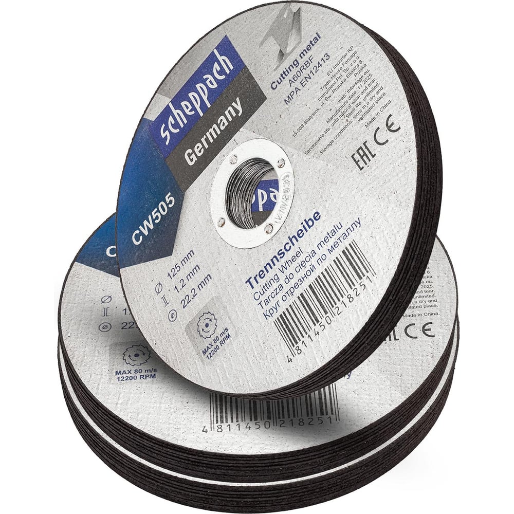 Изображение товара Круг отрезной по металлу Scheppach 125х1.2х22.2мм 30шт профессиональный