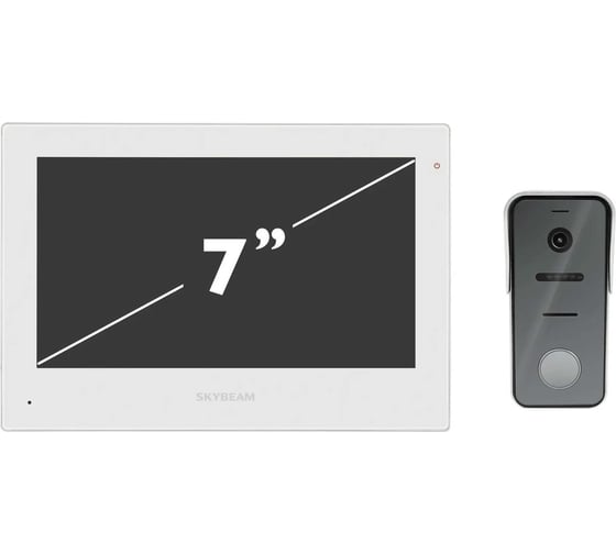 Изображение товара Комплект видеодомофона Skybeam из 7 дюймового монитора с сенс экраном и вызывной панели, белый (95703HA+94208-AHD1080PWH