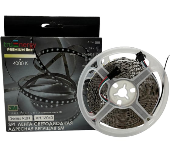 Изображение товара Лента светодиодная адресная бегущая truEnergy SPI 10W/m 4000K 24V SMD2835 120D IP20 900Lm 5м 16040