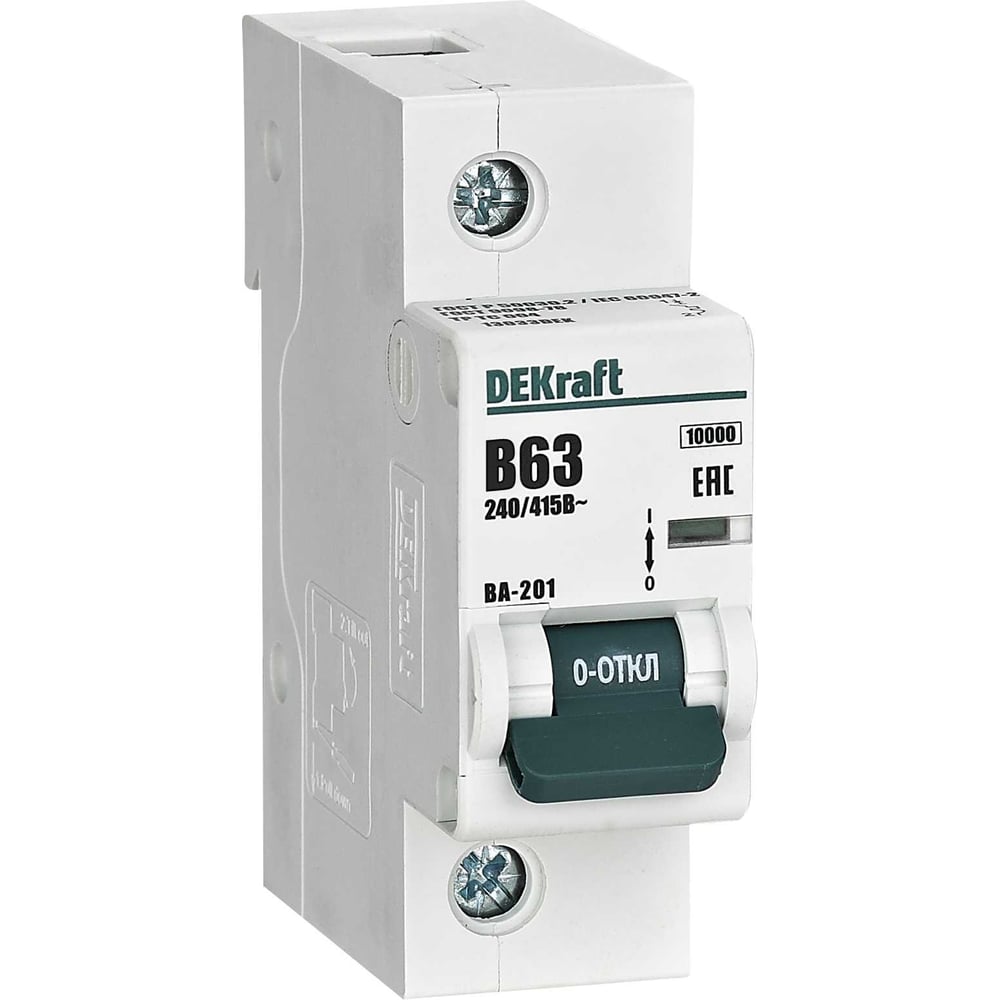 Изображение товара Автоматический выключатель AВ Dekraft ВА-201 63А B 10 кА монтаж на DIN-рейку