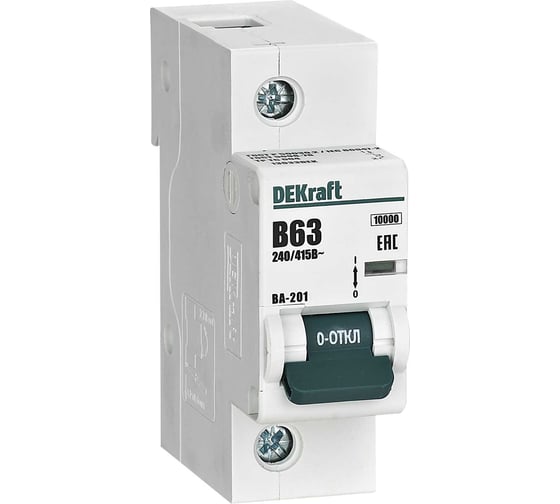 Изображение товара Автоматический выключатель АВ Dekraft ВА-201, 1 P, 63 А, тип B, 10 кА 13033DEK