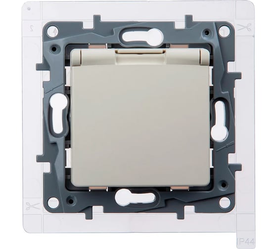 Изображение товара Розетка  IEK ETIKA с заземлением, с защитными шторками, с крышкой, 16А, IP44, слоновая кость 672326