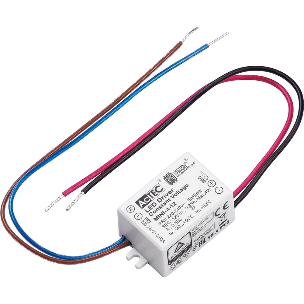 Изображение товара Блок питания AcTEC 12В 4Вт IP65 для светодиодных светильников и панелей