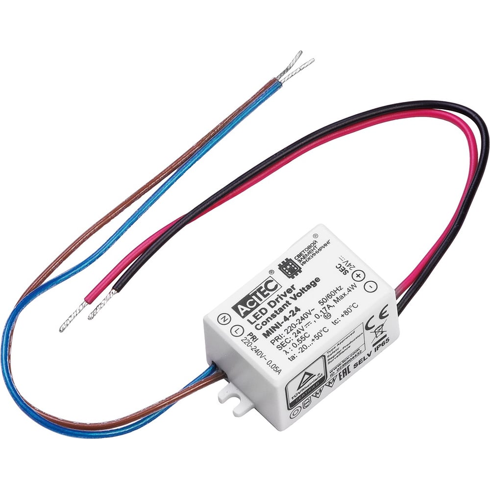 Изображение товара Блок питания AcTEC  24В, 4Вт, IP65, 0.17A, 48x27x21мм, MINI-4-24