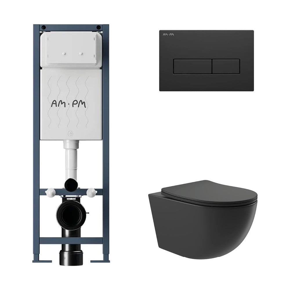 Изображение товара Комплект унитаза безободковый с инсталляцией AM.PM I012711.0338 ErgoFit черный матовый
