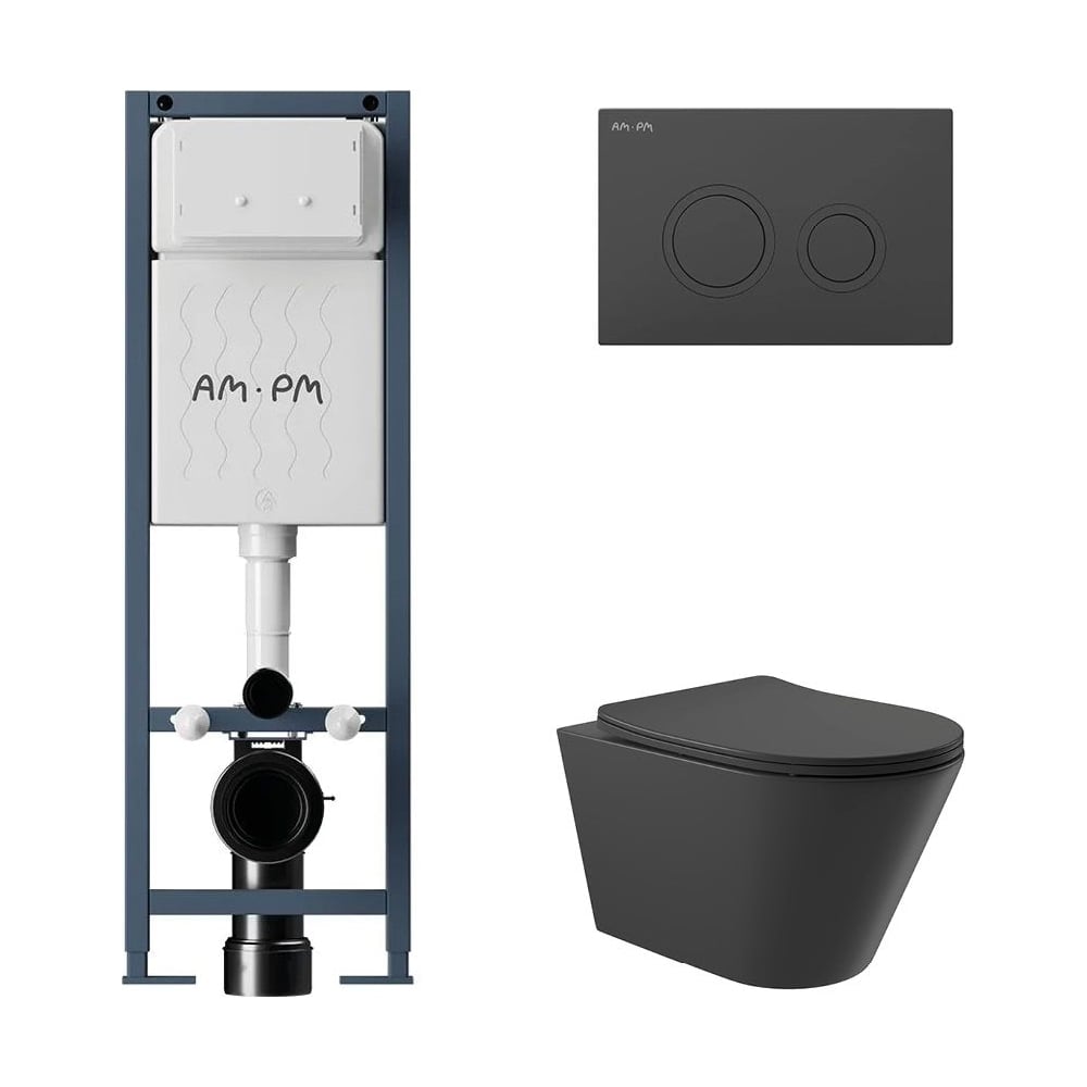 Изображение товара Комплект AM.PM I012711.0138 ErgoFit унитаз с инсталляцией черный матовый