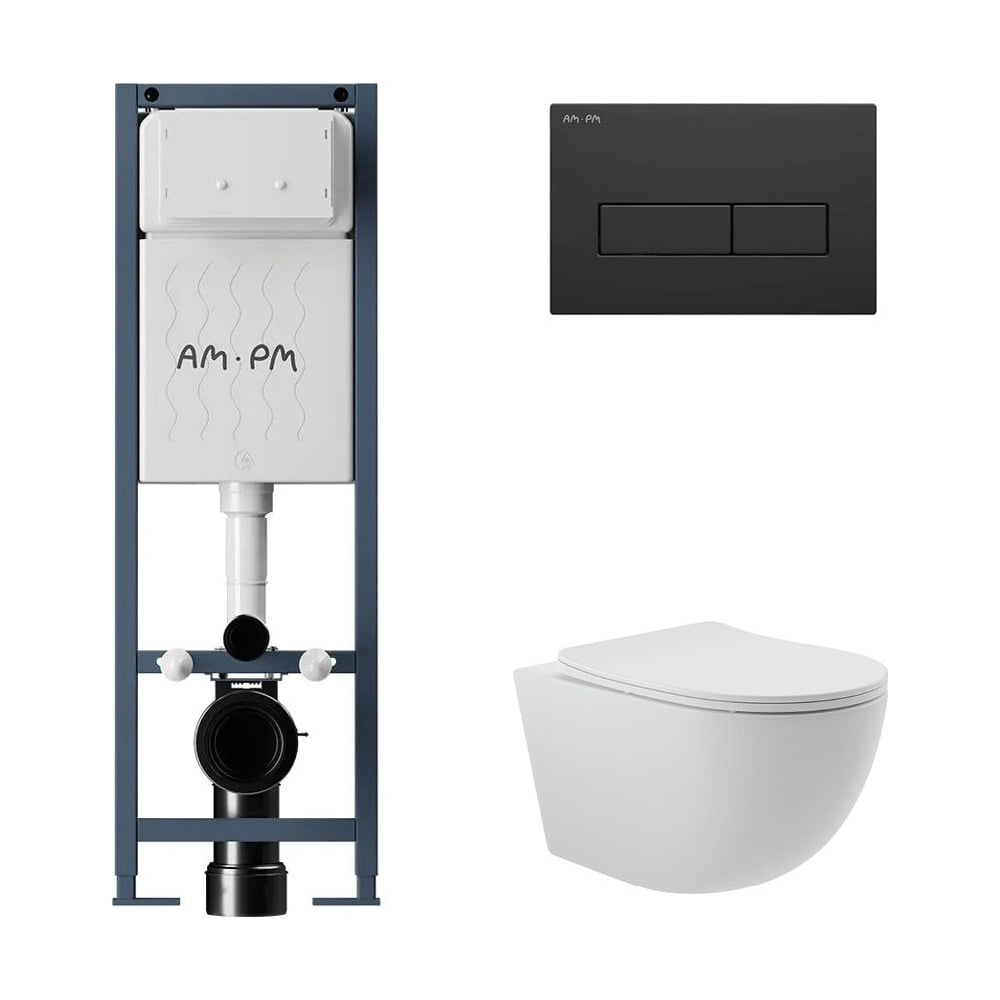 Изображение товара Комплект унитаза AM.PM ErgoFit безободковый с инсталляцией и сиденьем