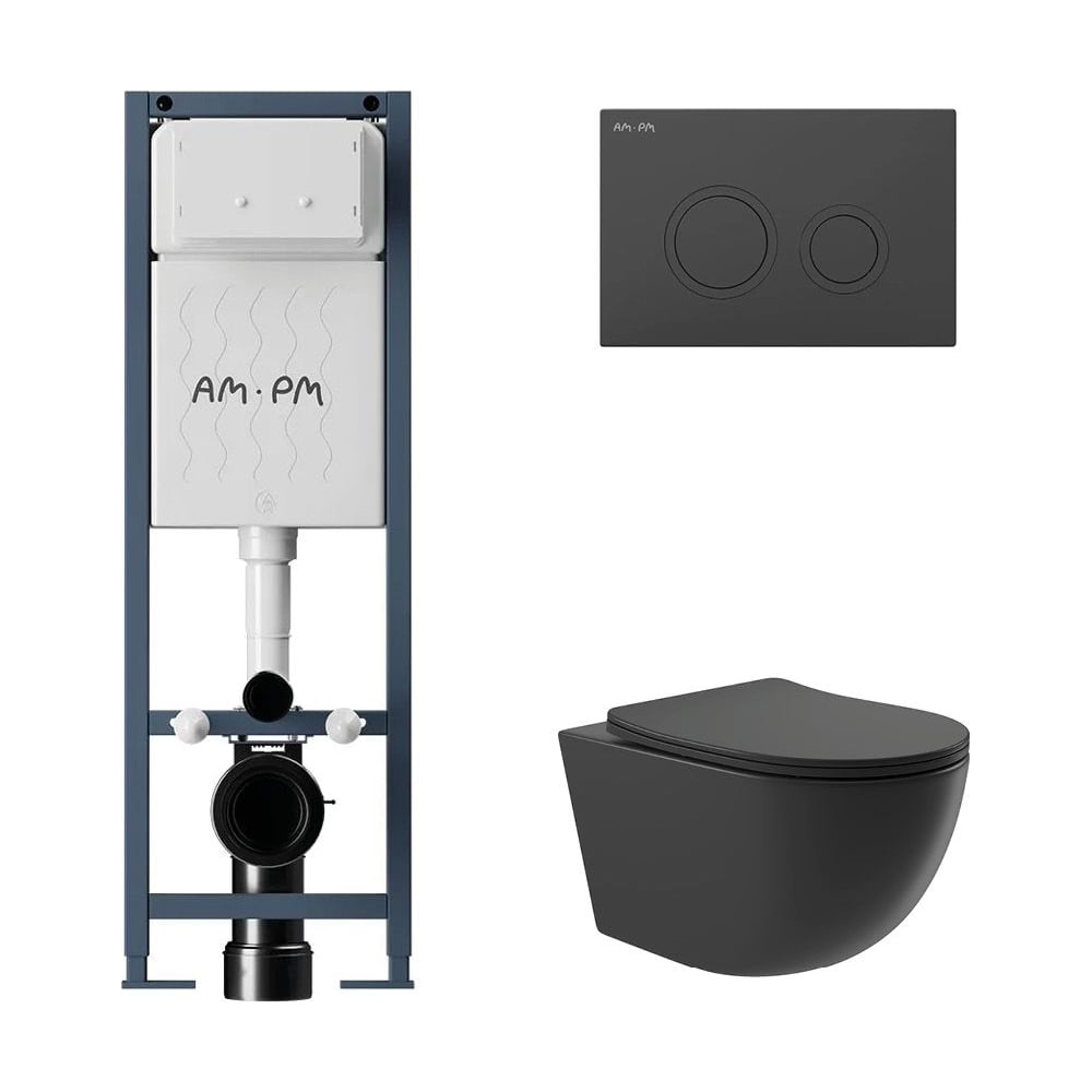 Изображение товара Комплект AM.PM I012711.0138 ErgoFit инсталляция и безободковый унитаз черный