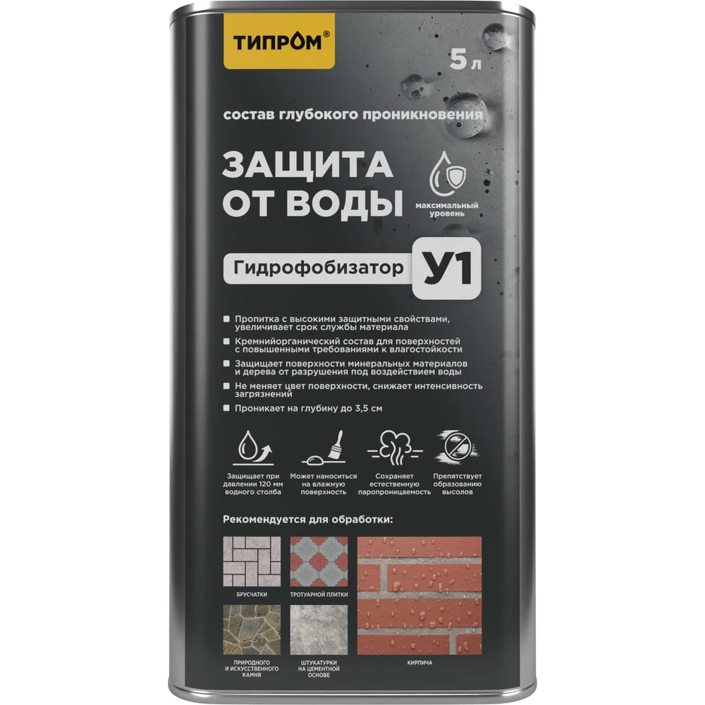 Изображение товара Гидрофобизатор (пропитка) кремнийорганический ТИПРОМ У1 (5л) для кирпича, бетона, камня RM000009896