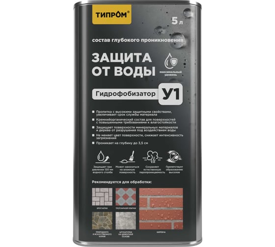 Изображение товара Гидрофобизатор (пропитка) кремнийорганический ТИПРОМ У1 (5л) для кирпича, бетона, камня RM000009896