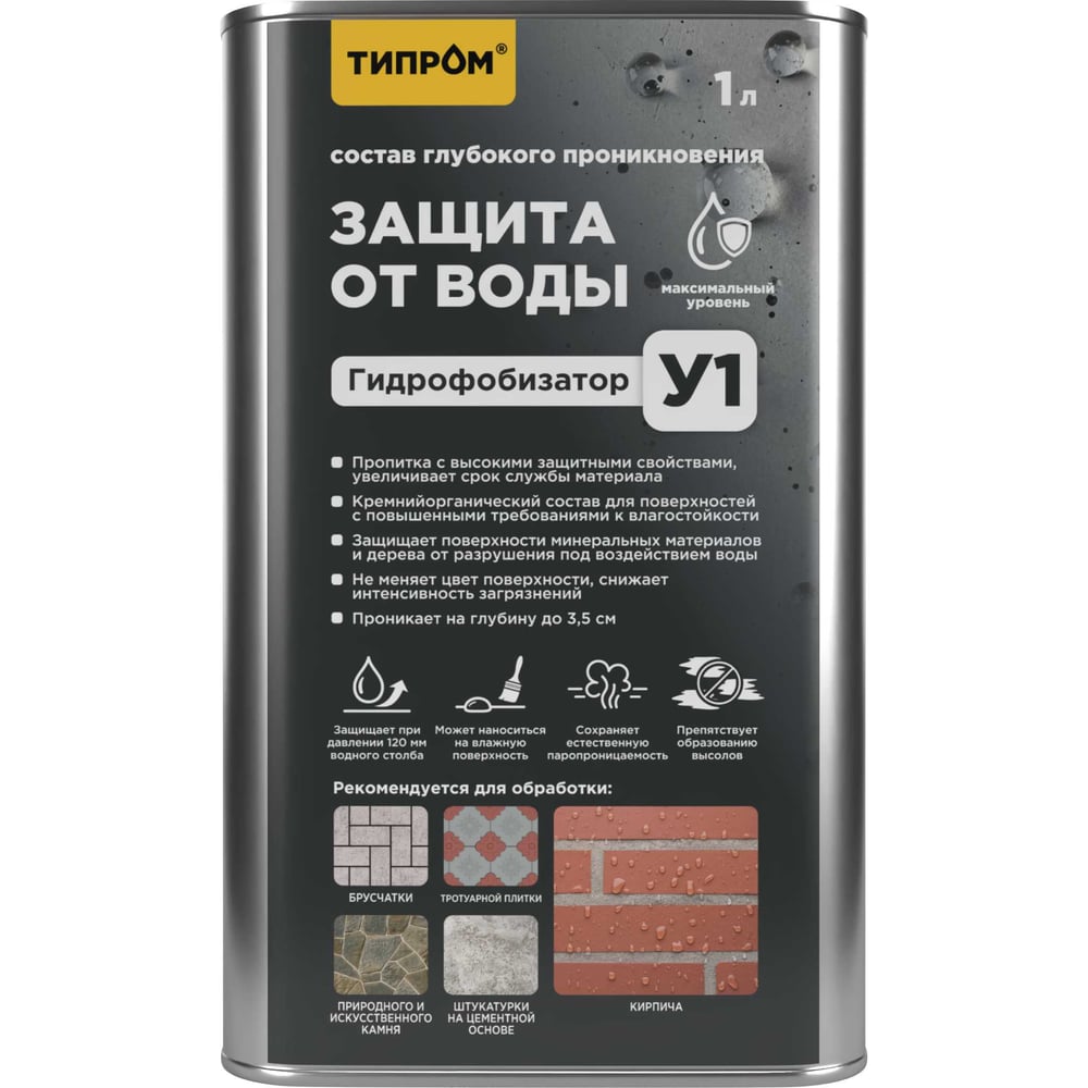 Изображение товара Гидрофобизатор (пропитка) кремнийорганический ТИПРОМ У1 (1л) для кирпича, бетона, камня RM000009895