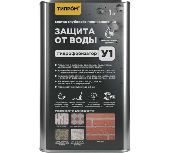 Изображение товара Гидрофобизатор (пропитка) кремнийорганический ТИПРОМ У1 (1л) для кирпича, бетона, камня RM000009895