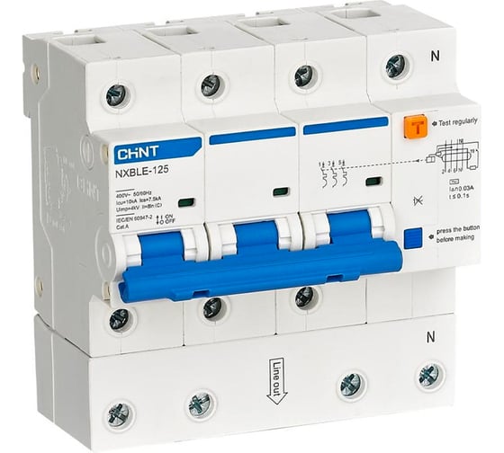 Изображение товара Автоматический выключатель дифференциального тока CHINT АВДТ NXBLE-125 3P+N C80 30мА тип AС 10кА, электронный (R) 820586