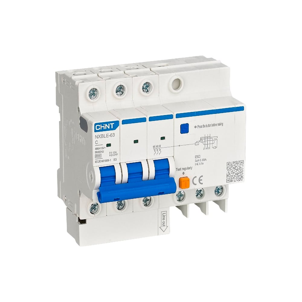 Изображение товара Автоматический выключатель дифференциального тока CHINT АВДТ NXBLE-63 3P+N C20 30мА