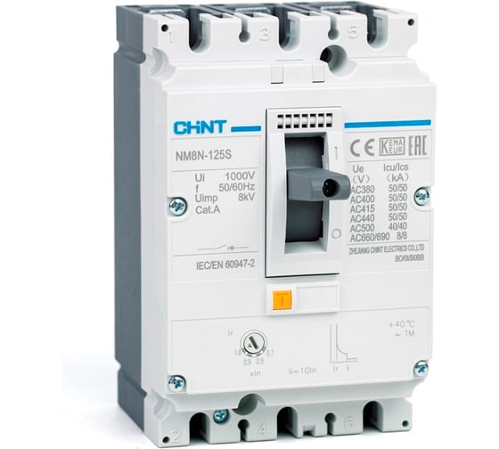 Изображение товара Автоматический выключатель CHINT NM8N-125C TM 3P 80А 36кА с регулируемым термомагнитным расцепителем (R) 271538