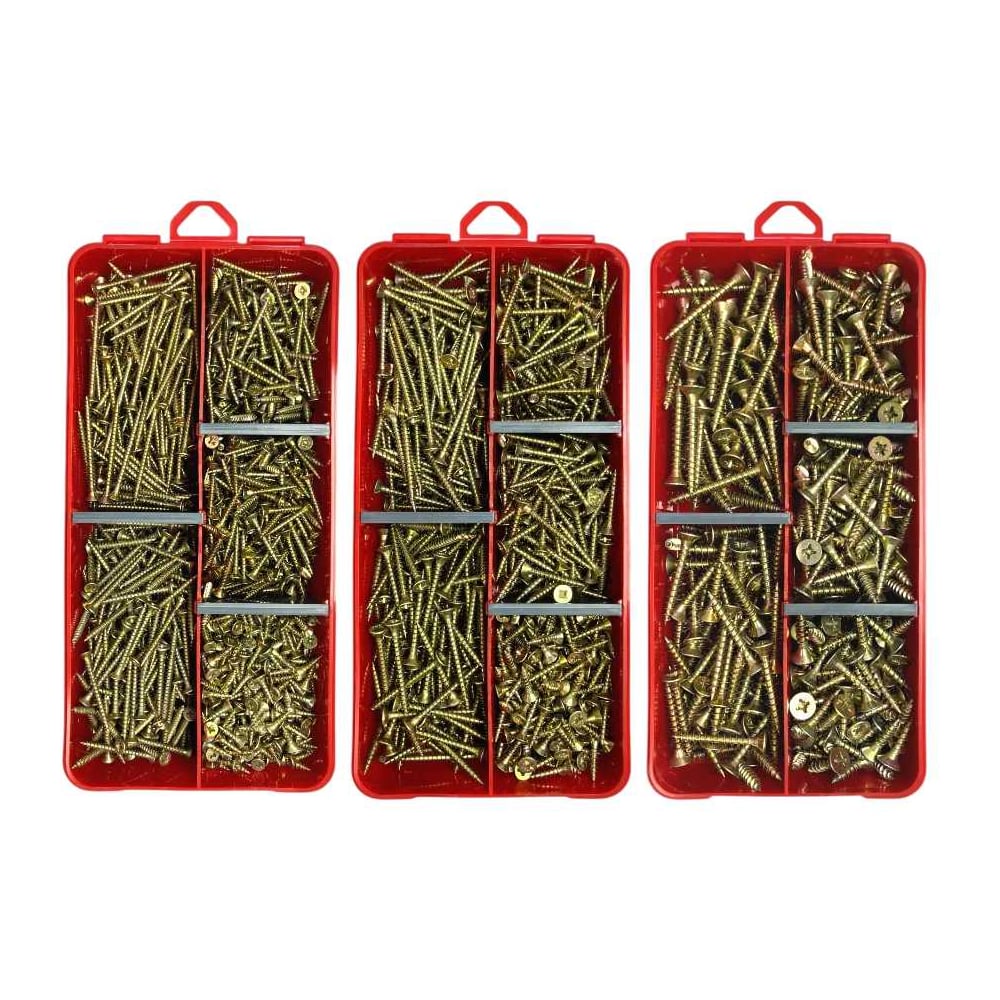 Изображение товара Комплект саморезов по дереву 1990 штук желтый цинк 23 Болта