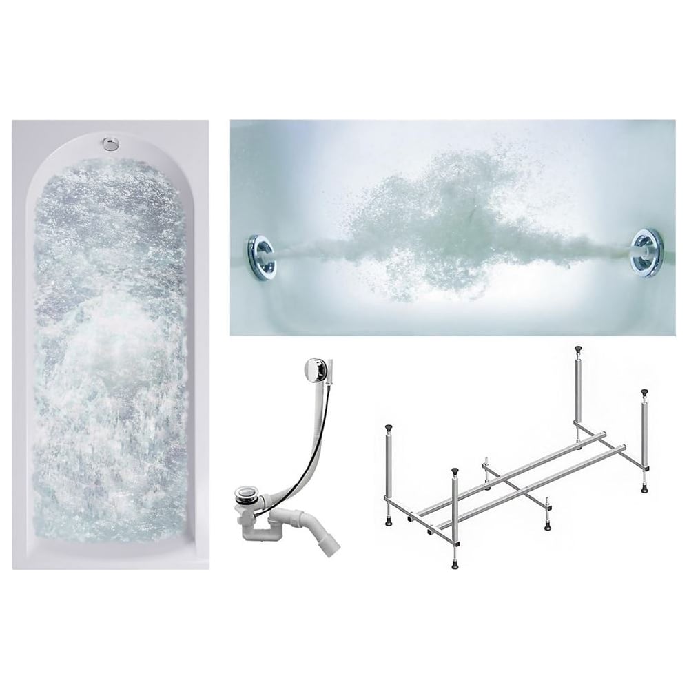 Изображение товара Комплект Акриловая ванна TIMO MIKA1770 170_70_58+Каркас + Слив-перелив+Гидромассаж 6 форсунок MIKA1770-KT17-SPV1505-T-CM