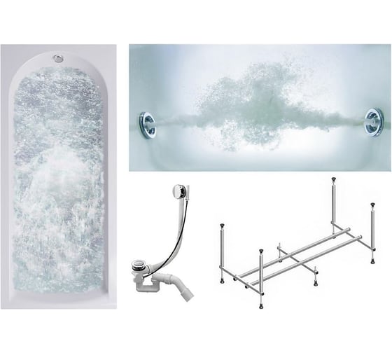 Изображение товара Комплект Акриловая ванна TIMO MIKA1880 1800_800_580+Каркас+Слив-перелив+гидромассаж 6 форсунок MIKA1880-KT18-SPV1505-T-CM