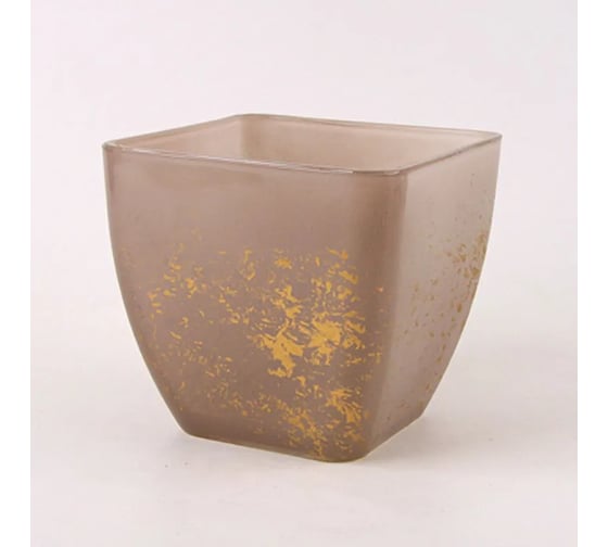 Изображение товара Кашпо ЭЛЕТЕХ Бетти, прозрачное, круглое, бежевое, матовое, с золотым металликом, Ø 175×h 160 мм 4840163101