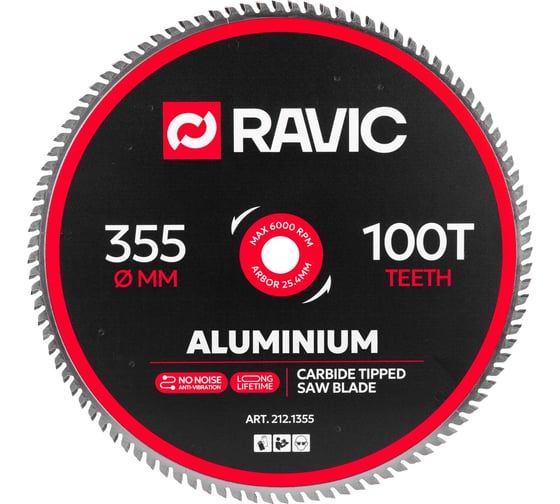 Изображение товара Диск пильный Ravic по алюминию, отрицательный угол 355x3.4/2.8x25.4 мм, Z=100 212.1355