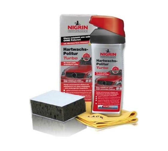 Изображение товара Полироль с твердым воском NIGRIN с салфеткой и губкой, 500 мл 72961