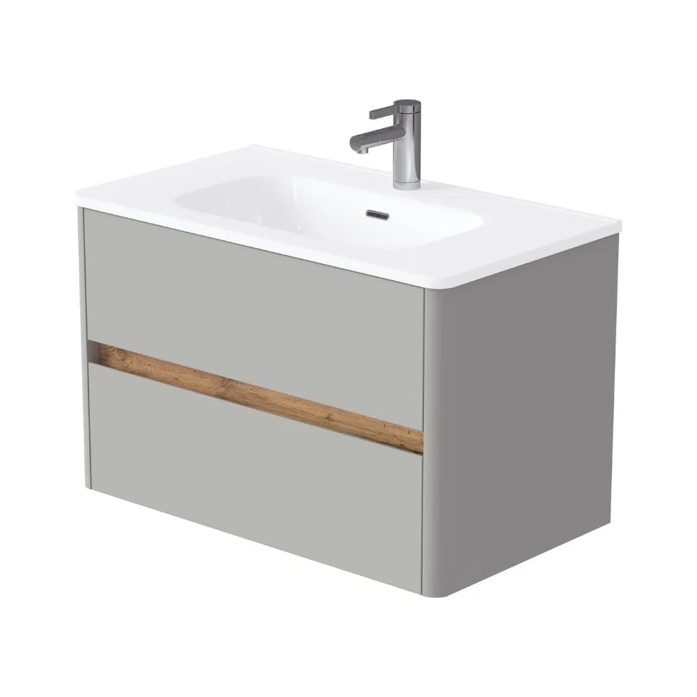 Изображение товара Современная тумба для ванной Mona 80П 80 см раковина керамика МДФ серый хром