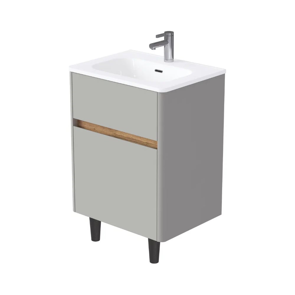 Изображение товара Тумба с раковиной 1Marka Mona 60Н, современная модель с 2 ящиками, керамическая раковина