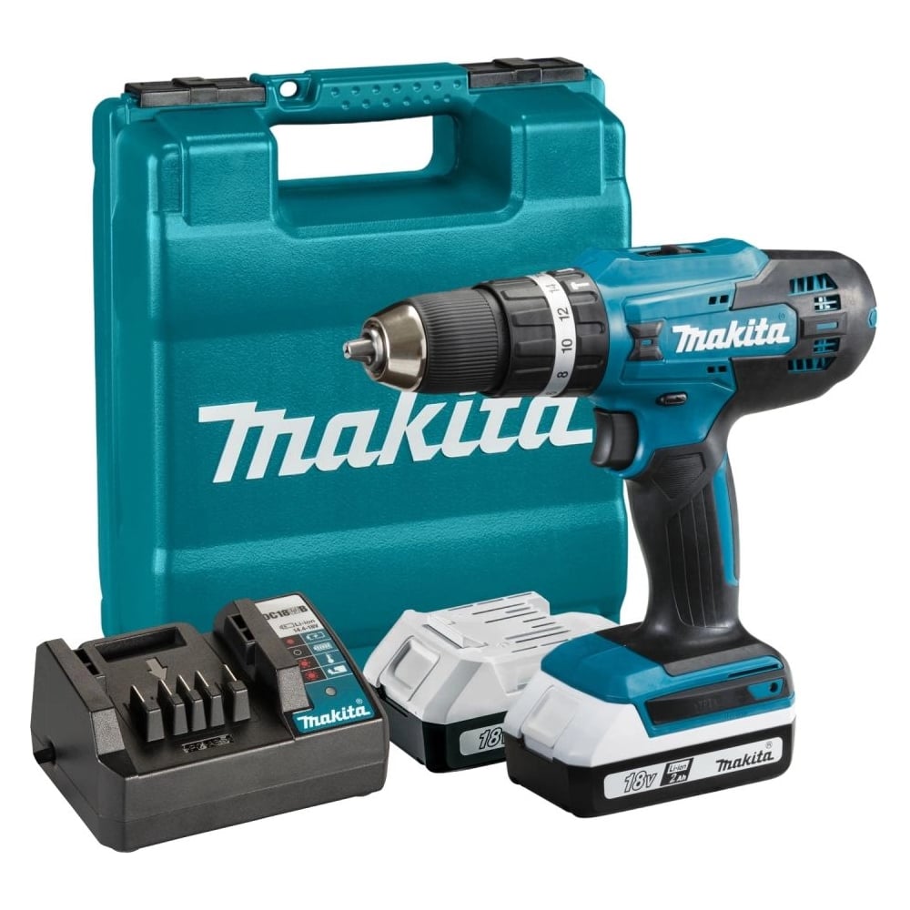 Изображение товара Аккумуляторная ударная дрель-шуруповерт Makita 18 В 1400 об/мин 6000-21000 уд/мин 2 АКБ