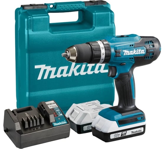 Изображение товара Аккумуляторная ударная дрель-шуруповерт Makita 18 В, 1400 об/мин, 21000 уд/мин, с 2 АКБ 2 Ач и ЗУ, в кейсе, HP488D006