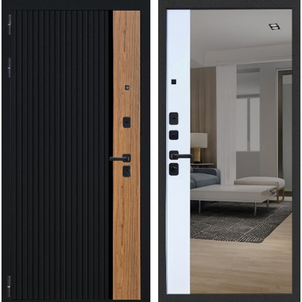 Изображение товара Дверь DIVA Формен Ф-6 зеркальная, левая, черная матовая, утепленная