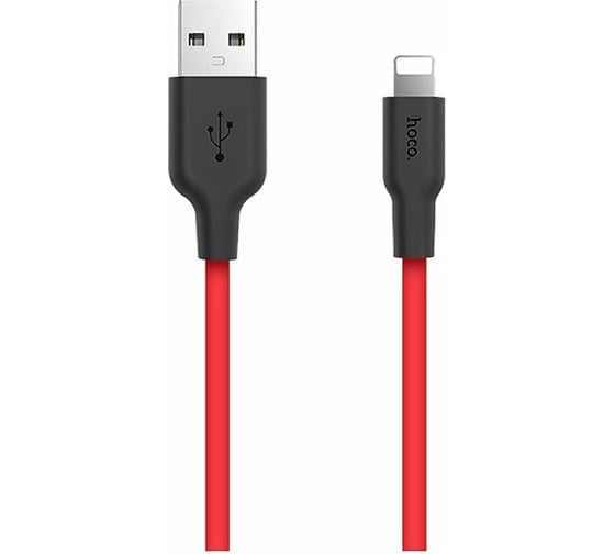 Изображение товара Кабель USB 2.0 Hoco X21, силиконовая оплетка, AM/Lightning M, черно-красный, 1м 6957531071372