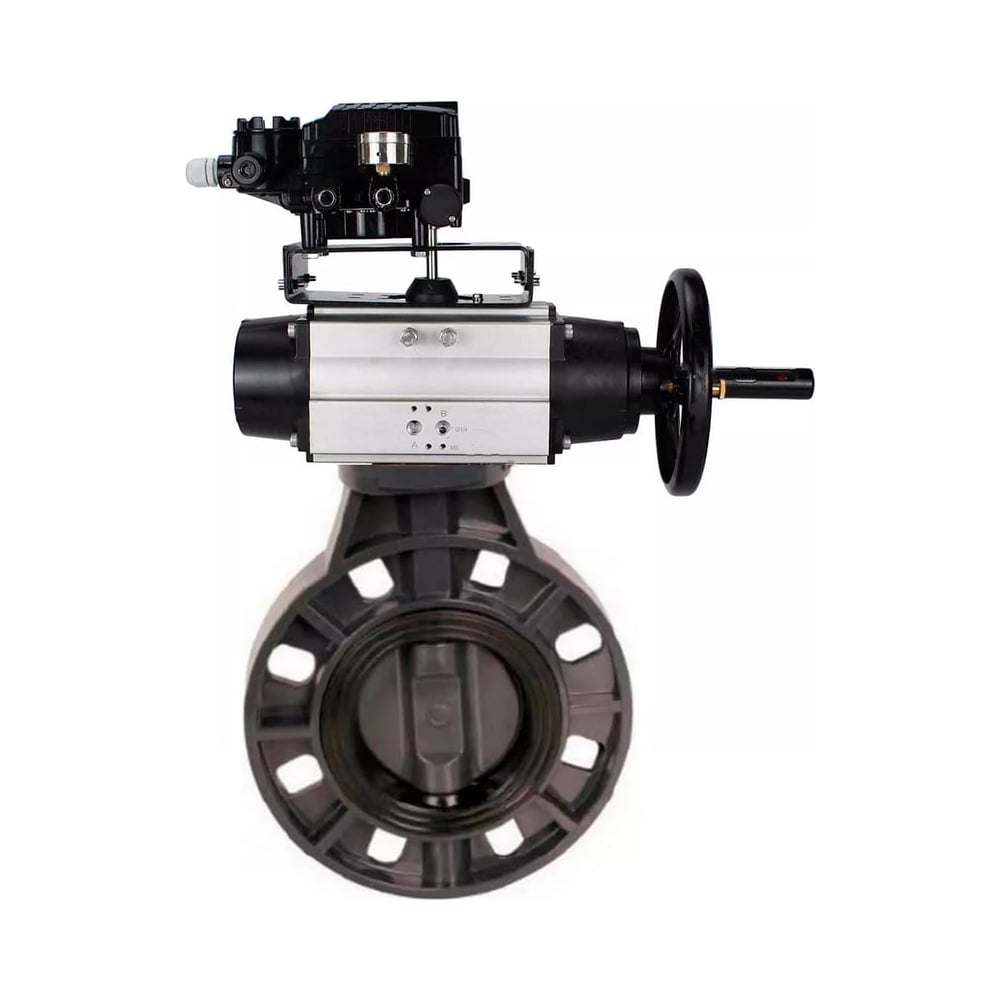 Изображение товара Затвор дисковый DN.ru НПВХ-НПВХ-E-2W-Fb-ISO Дн100 Ру10, пневмопривод, пневмораспр., БКВ D050-83305