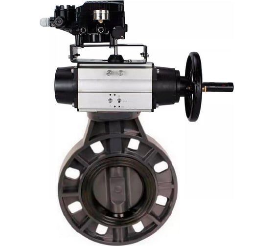 Изображение товара Затвор дисковый DN.ru НПВХ-НПВХ-E-2W-Fb-ISO Дн100 Ру10, пневмопривод, пневмораспр., БКВ D050-83305