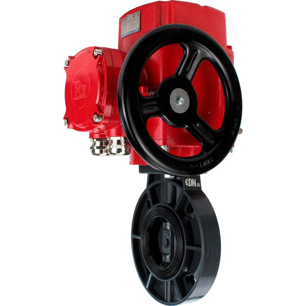 Изображение товара Затвор дисковый DN.ru НПВХ-НПВХ-E-2W-Fb-ISO Дн200 Ру10 взрывозащищенный электропривод