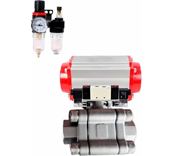 Изображение товара Кран шаровой DN.ru 316-316-PTFE-FP-SW-ISO-H Ду40 Ру63 под приварку, пневмопривод SA-105, пневмораспр. (2EM) 220VAC, БПВ D160-76507