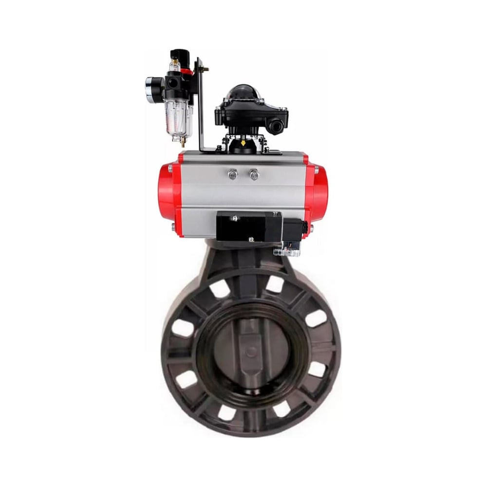 Изображение товара Затвор DN.ru НПВХ-НПВХ-E-2W-Fb-ISO Дн200 Ру10 пневмопривод для промышленного использования