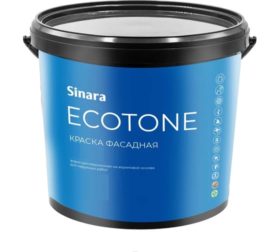 Изображение товара Фасадная краска для наружных работ Sinara Ecotone прозрачная, База C, матовая, атмосферостойкая, водно-дисперсионная на акриловой основе, 9л SP 087