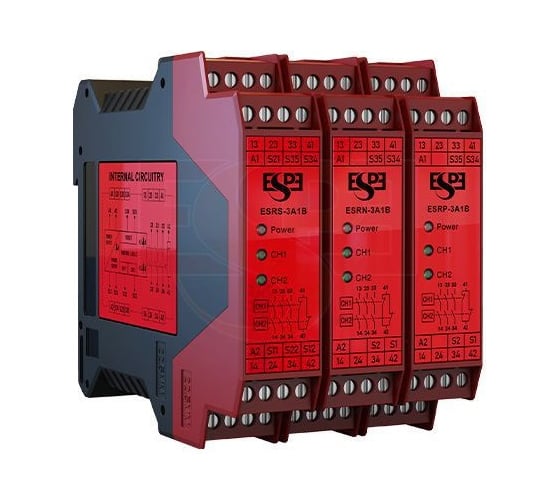 Изображение товара Реле безопасности ESPE ESRS-3A1B-E, двухканальный защ.двер.выключатель, авар.остановка, ввод 3NO/1NC, 24В, SIL3 / PLe - Cat.4 08-00044156