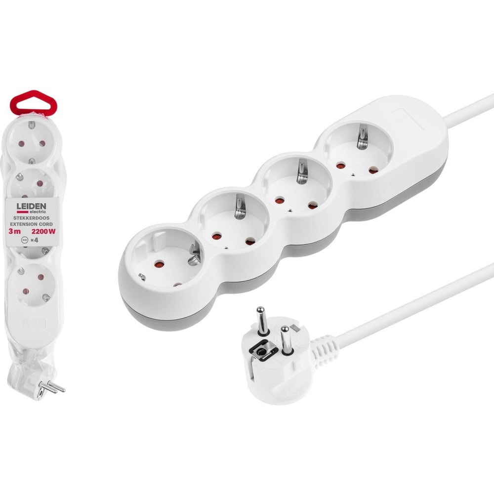 Изображение товара Удлинитель LEIDEN ELECTRIC сетевой 3 м 4 розетки 2, 2 кВт с заземлением 805026 ЦЗ-2433362490