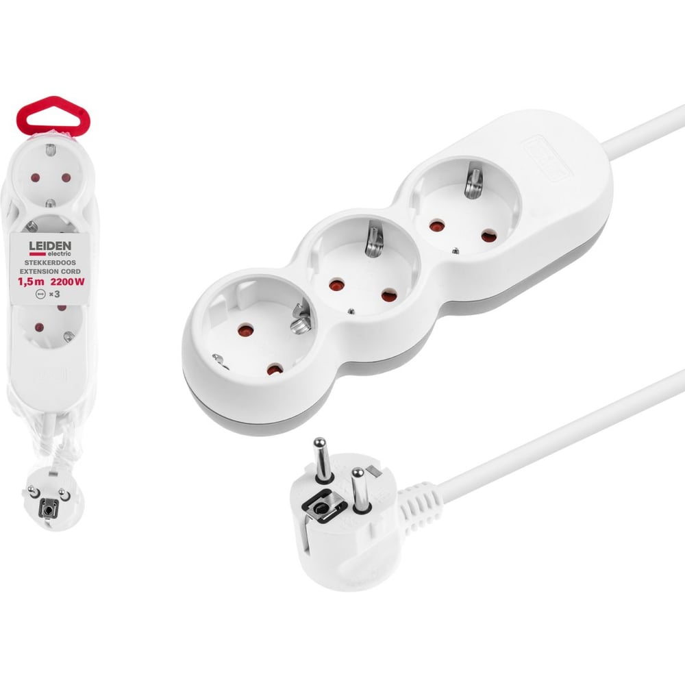 Изображение товара Удлинитель LEIDEN ELECTRIC 1, 5 м 3 розетки 2, 2 кВт с заземлением 805022 ЦЗ-0074757150
