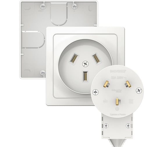 Изображение товара Силовой комплект Systeme Electric W59, 32 А, 250 В: розетка, вилка, подъемная коробка, Белый SK32-351-18