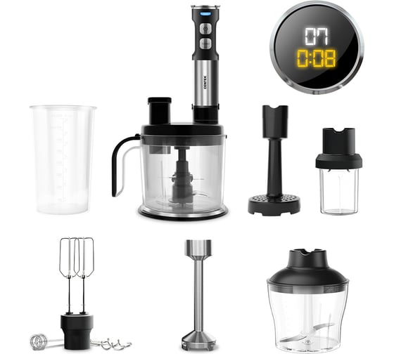 Изображение товара Блендер Centek (сталь) 1500Вт, 9в1, нарезка КУБИКОВ 9х9 измельчитель/блендер/чоппер/кофе, ДИСПЛЕЙ CT-1368