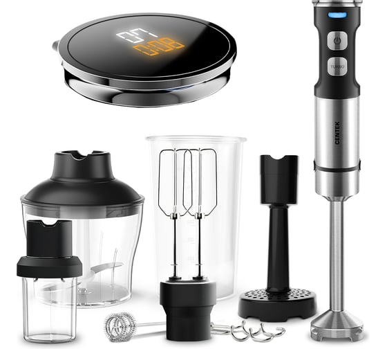 Изображение товара Блендер Centek (сталь) 1500Вт, 8в1, блендер/венчик/чоппер/кофе, ДИСПЛЕЙ 650мл стакан 800мл CT-1367