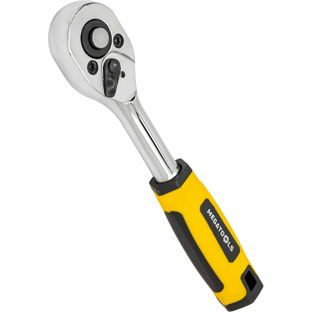 Изображение товара Трещотка реверсивная MEGATOOLS с двухкомпонентной резиновой рукояткой 1/4'' (длина 150мм, 24зуб, хромиров. покрытие с доп. термообработкой) MT-80229(63401)