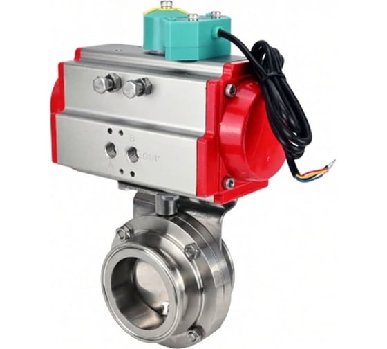 Изображение товара Затвор дисковый DN.ru кламповый 304-304-EPDM-2W-C-H Ду100 Ру10 пищевая нержавеющая сталь 304, пневмопривод DA-052, магнитный переключатель МППП-200 D050-86280