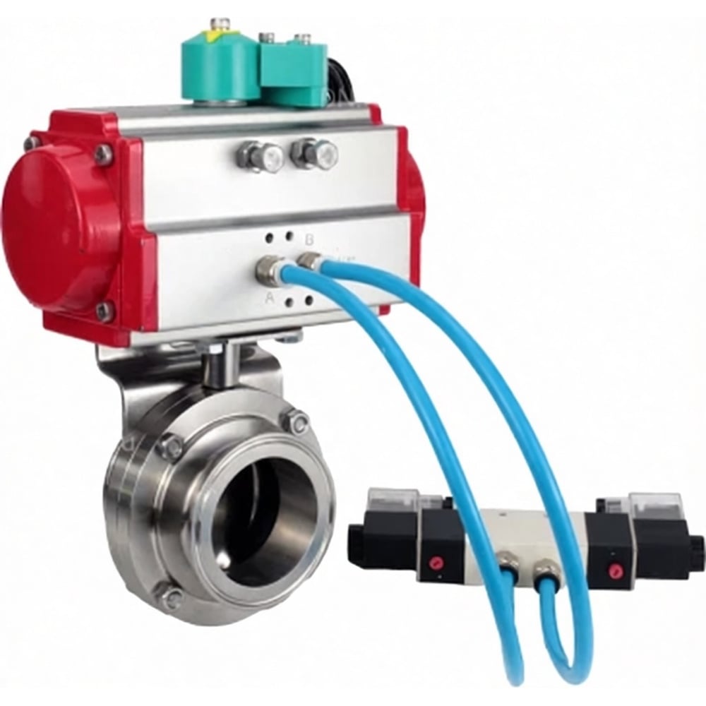 Изображение товара Затвор дисковый DN.ru 304-304-Sil-2W-C-H Ду65 пневмопривод нержавеющая сталь