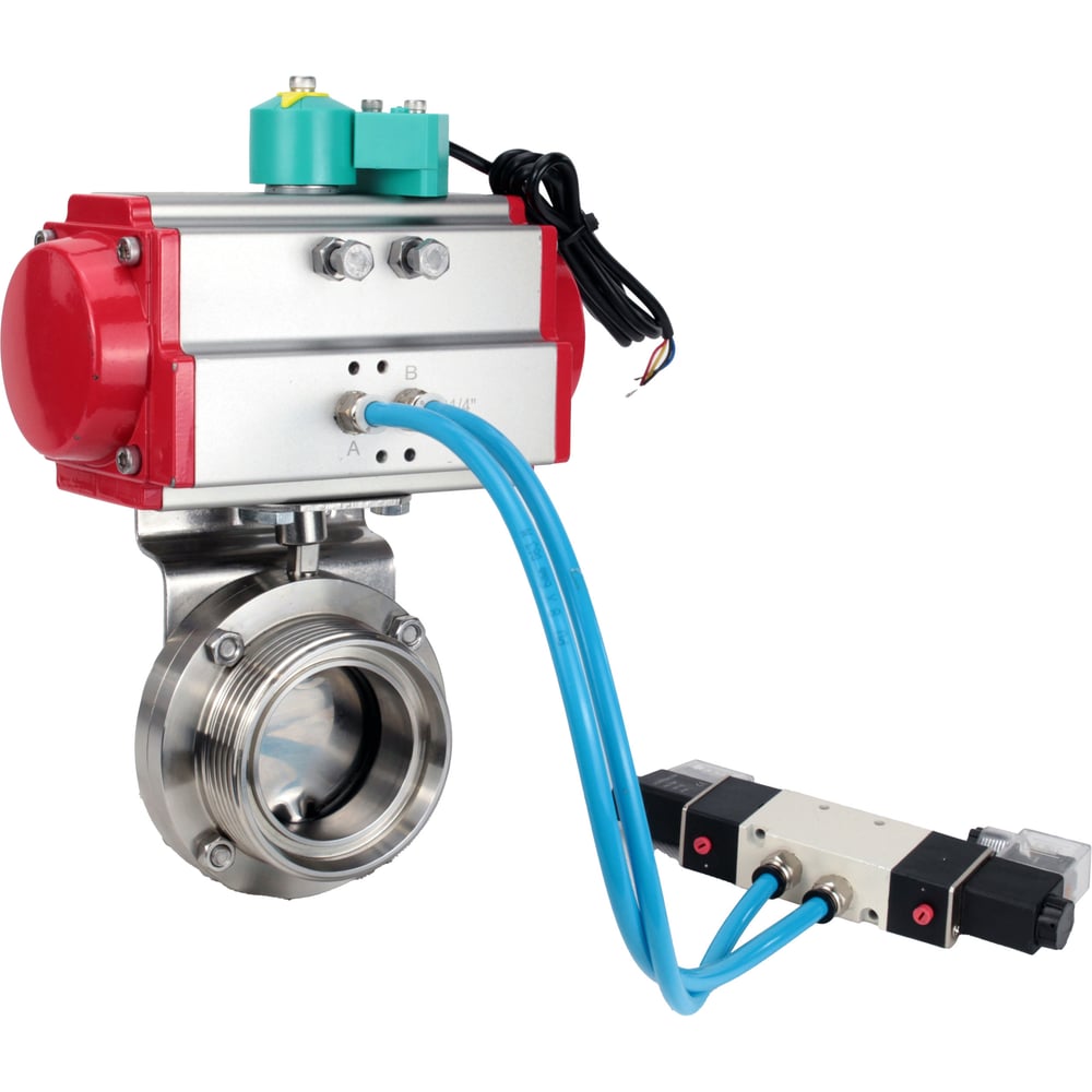 Изображение товара Затвор дисковый DN.ru 304-304-Sil-2W-T-H Ду20 Ру10 пищевой нерж. сталь с пневмоприводом